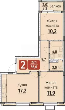 2-к кв. Чувашия, Чебоксары ул. Энергетиков (56.0 м)