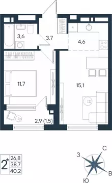 Студия Пермский край, Пермь ул. Космонавта Беляева, 17 (40.2 м)