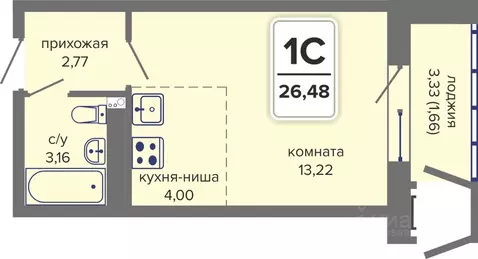 Студия Пермский край, Пермь Гайва мкр,  (26.48 м)