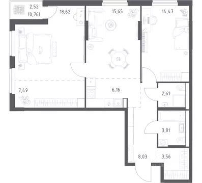 2-к кв. Башкортостан, Уфа ул. Минигали Губайдуллина, 8к9 (81.16 м)