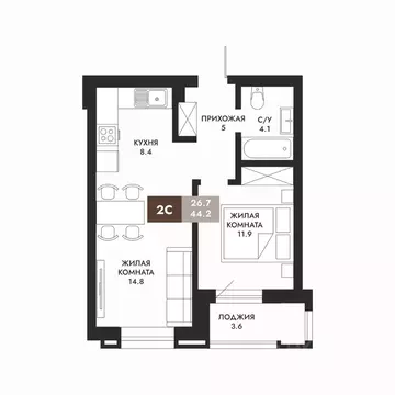 2-к кв. Новосибирская область, Новосибирск Закаменский мкр,  (44.2 м)