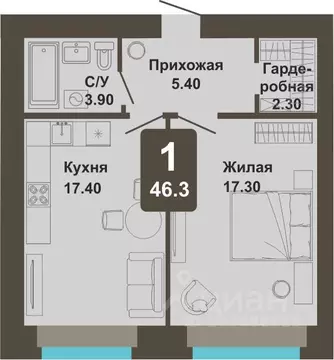 1-к кв. Чувашия, Чебоксары ул. И.П. Прокопьева (46.3 м)