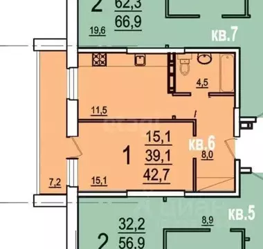 1-к кв. Тульская область, Тула ул. Макаренко, 34 (39.0 м)