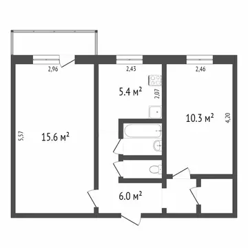 2-комнатная квартира: Омск, проспект Мира, 165Б (46.3 м)
