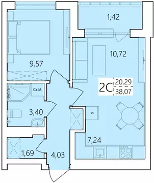 2-к кв. Башкортостан, Уфа Затон жилрайон, Волна жилой комплекс (38.07 ...