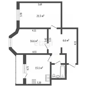 2-к кв. Вологодская область, Вологда Фрязиновская ул., 24 (72.8 м)