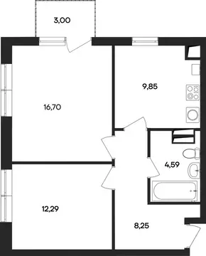 2-комнатная квартира: Заозёрное, жилой комплекс Кубики (54.68 м)