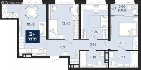 3-комнатная квартира: Тюмень, Камчатская улица, 107к1 (79.74 м)