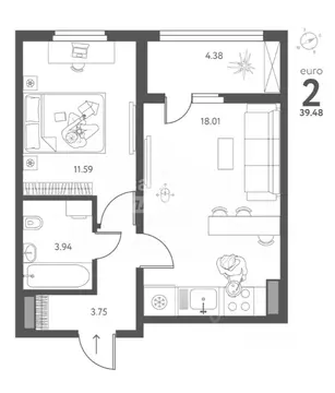 1-к кв. Липецкая область, Липецк ул. Перова (39.48 м)