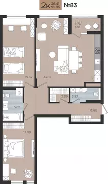2-к кв. Калининградская область, Калининград Мой Город жилой комплекс ...