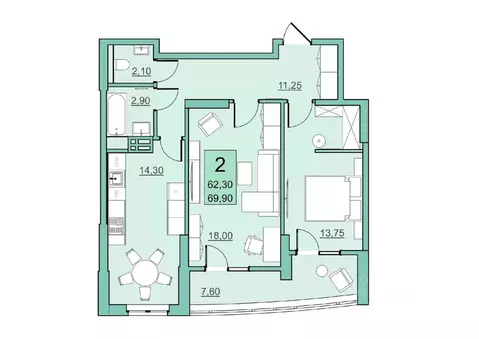 2-к кв. Саратовская область, Балаково Комсомольская ул., 65 (62.3 м)