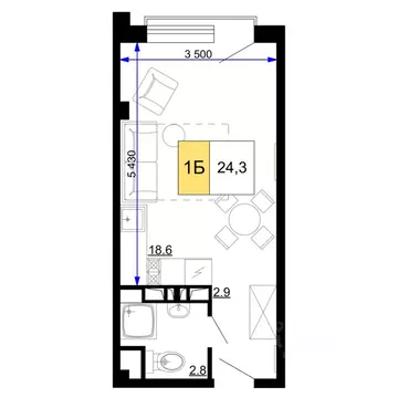 1-к кв. Краснодарский край, Анапа проезд Сосновый (24.3 м)