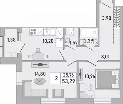 2-к кв. Башкортостан, Уфа Бакалинская ул., 9/1 (53.29 м)