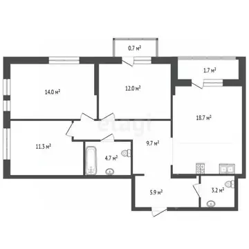 3-к кв. Тюменская область, Тюмень Полевая ул., 117к8 (78.6 м)