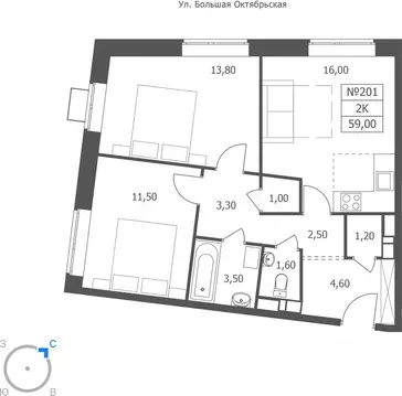 2-к кв. Ярославская область, Ярославль ул. Большая Октябрьская, 85 ...