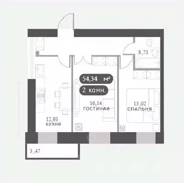2-к кв. Красноярский край, Красноярск Академгородок мкр,  (54.34 м)