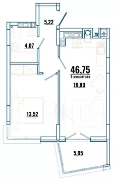 1-к кв. Ростовская область, Ростов-на-Дону, Нахичевань  (46.75 м)