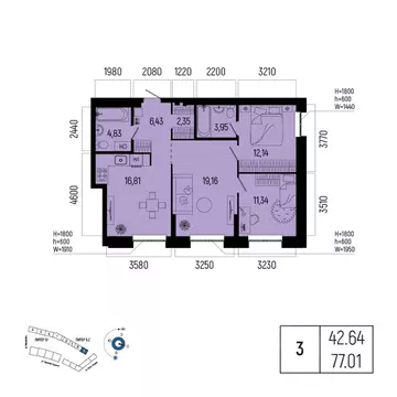 3-к кв. Башкортостан, Уфа Глумилино-1 мкр, Новатор жилой комплекс ...