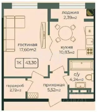 1-к кв. Дагестан, Каспийск просп. Акулиничева (43.3 м)