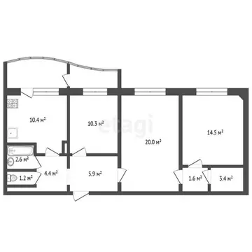 3-комнатная квартира: Якутск, улица Богдана Чижика, 6 (74.3 м)