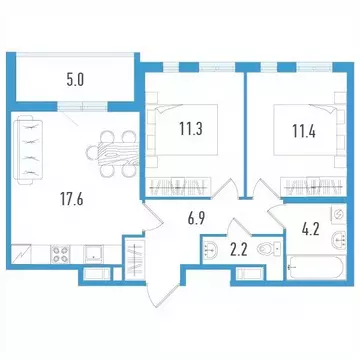 2-к кв. Санкт-Петербург пос. Шушары, просп. Старорусский, 3к2 (56.1 м)
