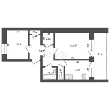2-комнатная квартира: Тюмень, улица Щербакова, 112 (50.4 м)