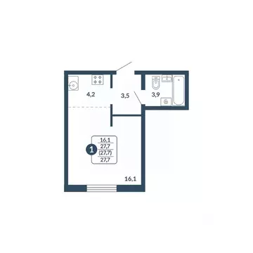 Студия Кировская область, Киров Скандинавия жилой комплекс (27.7 м)