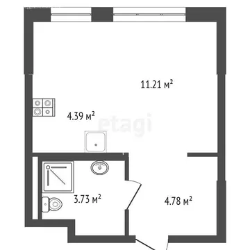 Квартира-студия: Тюмень, улица Юрия Рогачева, 9к2 (24.11 м)