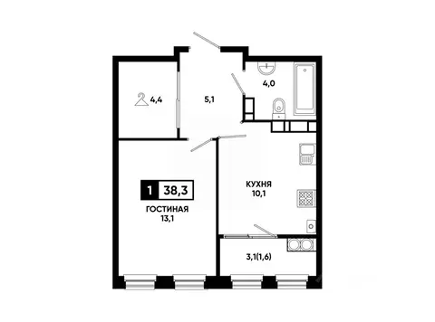 1-к кв. Ставропольский край, Ставрополь ул. Доваторцев, 179Гк1 (38.3 ...