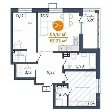 2-к кв. Тюменская область, Тюменский муниципальный округ, д. Дударева ...