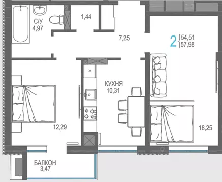 2-к кв. Крым, Симферопольский район, Гвардейское пгт ул. Курганная, ...