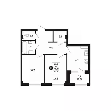 2-к кв. Кировская область, Киров Хлебозаводской проезд, 2 (48.6 м)