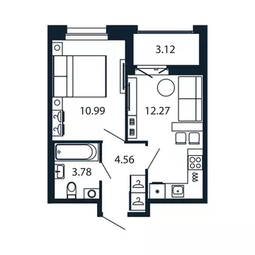 1-комнатная квартира: Новоселье, Центральная улица, 30к2 (31.2 м)