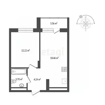 1-к кв. Тюменская область, Тюмень ул. Павла Никольского, 10к1 (41.98 ...