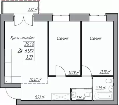 2-к кв. Вологодская область, Вологда ул. Карла Маркса, 59 (62.85 м)