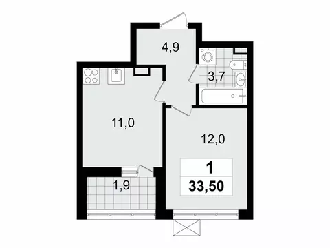 1-комнатная квартира: Всеволожск, Керченская улица, 1к2 (33.5 м)