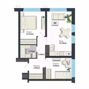 2-к кв. Свердловская область, Екатеринбург Премиум Кварталы Маяковка ...