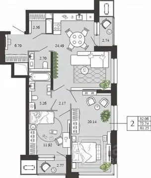 2-к кв. Тульская область, Тула ул. Фридриха Энгельса, 74 (81.25 м)