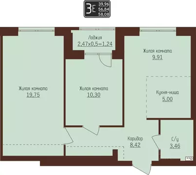 3-к кв. Пермский край, Пермь ул. Писарева, 8 (58.08 м)
