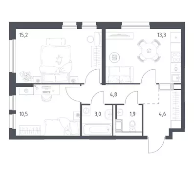 2-комнатная квартира: Мытищи, 1-й Стрелковый переулок, 5 (52.4 м)