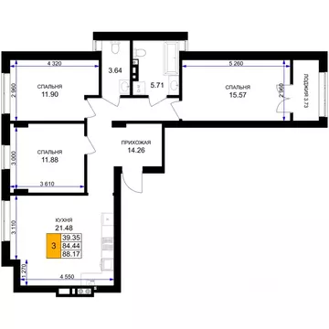 3-к кв. Калининградская область, Гурьевск Включи жилой комплекс (88.17 ...