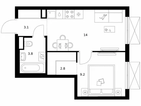 1-комнатная квартира: Москва, жилой комплекс Кавказский Бульвар 51, ...