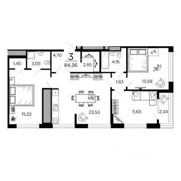 3-к кв. Рязанская область, Рязань ул. 1-я Железнодорожная (84.36 м)