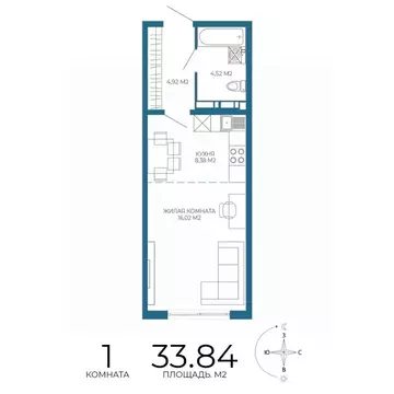 1-к кв. Пензенская область, Пенза Чаадаев жилой комплекс (33.84 м)