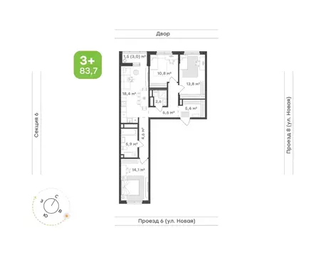 3-к кв. Свердловская область, Екатеринбург Академический мкр, 20-й ...