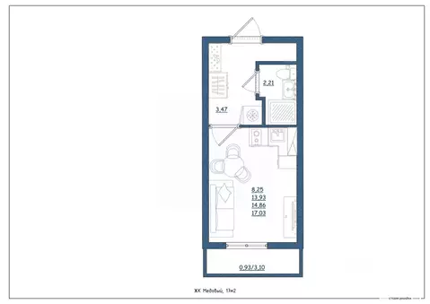 Студия Тверская область, Тверь ул. Медовая, 9к6 (17.0 м)