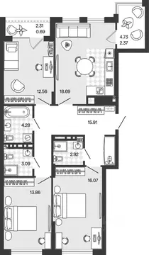 3-к кв. Калининградская область, Гурьевский муниципальный округ, пос. ...