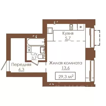 1-к кв. Алтайский край, Барнаул ул. Гущина, 173Б (29.3 м)