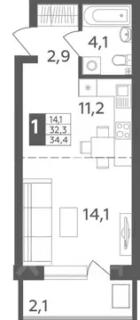 1-к кв. Башкортостан, Уфа ул. Орджоникидзе, 34 (34.4 м)