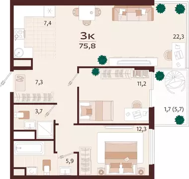 3-к кв. Крым, Ялта ул. Спендиарова, 5 (75.8 м)
